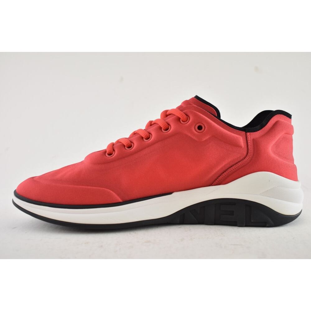 Chanel Mens 19P Red Lycra White Black CC Logo Lace Low Top Trainer Sneaker 41 8 - Picture 9 of 12